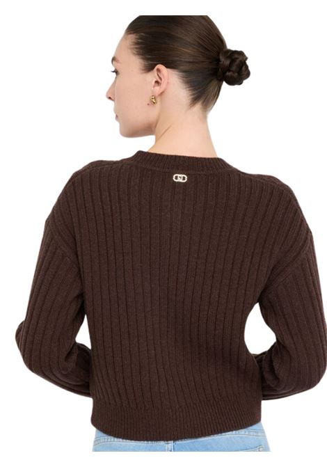 Cardigan in lana con bottoni gioiello CIOCCOLATO Liu Jo | MF5423MS040X0385